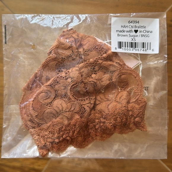 NWT $68 HAH 2-PIECE SET Lace Chi Bralittle & Chase Me Down Panty Brown Sugar XS - Picture 9 of 10